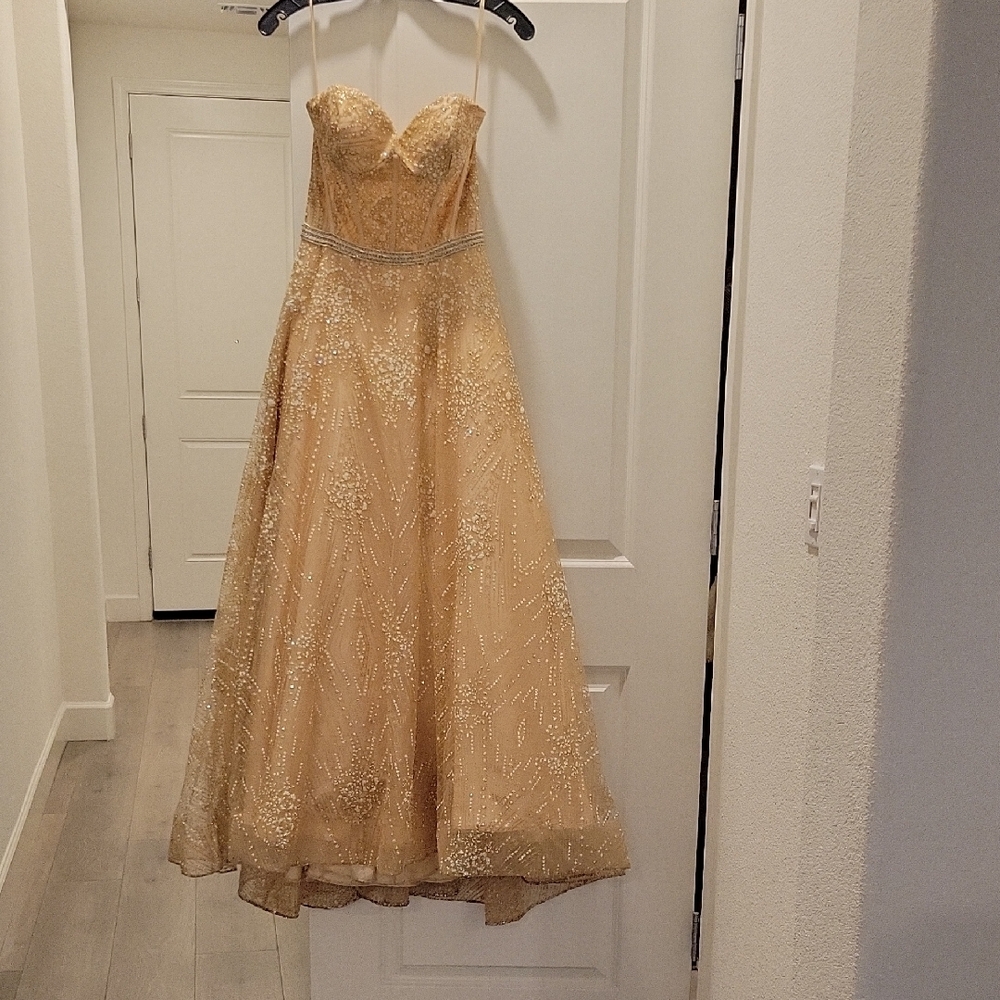 Elegant Gold Strapless Evening Gown